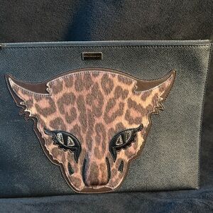 Black and Brown Clutch with Animal Print